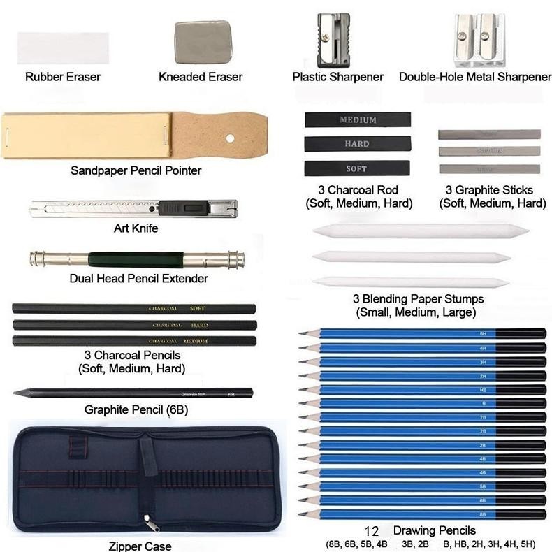 

hjg-7 33PCS/Set Sketch Pensil Pisau Penghapus dan Pensil Gambar untuk Keperluan Sekolah Pencil Drawing Set Sketsa dan Lukisan Set Premium