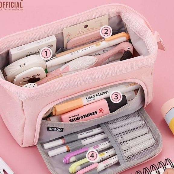 

3Y Angoo Double Layer Macaron Kotak Sil Kapasitas Besar Cil Case