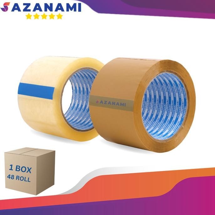 1 BOX ISI 48 Lakban bening 3" inch 100 yard sazanami opp tape 72mm saz4 Murah