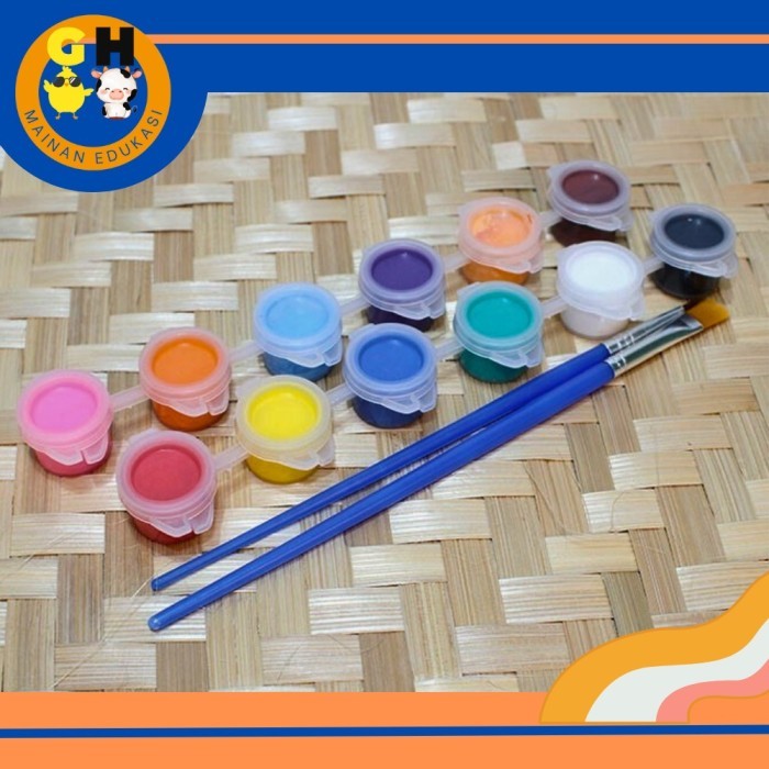 

New Item! Cat Akrilik Lukis 12 Warna 3ml + FREE 2 Kuas Melukis Low Price