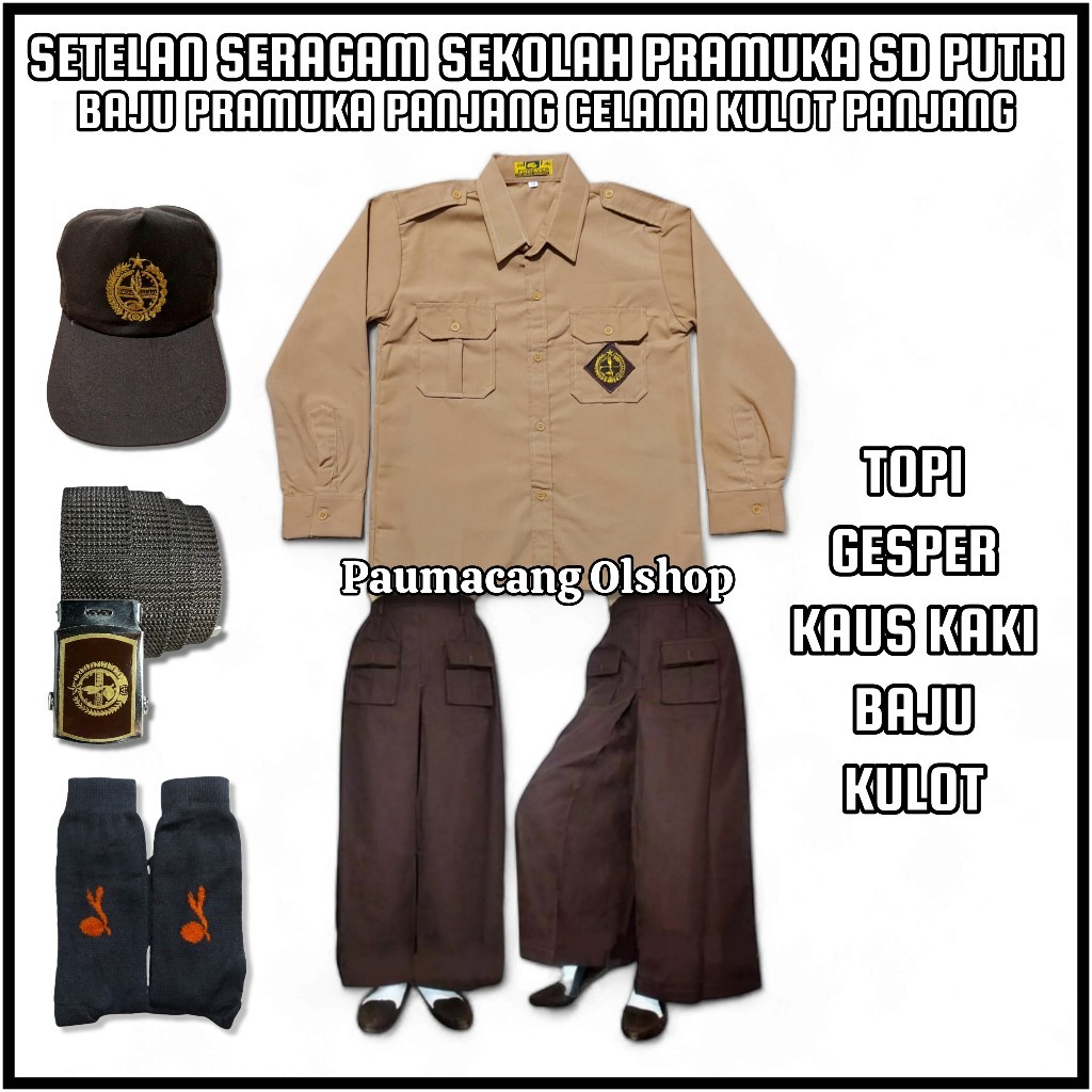 Seragam Sekolah Baru // Setelan Seragam Sekolah Pramuka Penggalang SD Putri Baju Pramuka Lengan