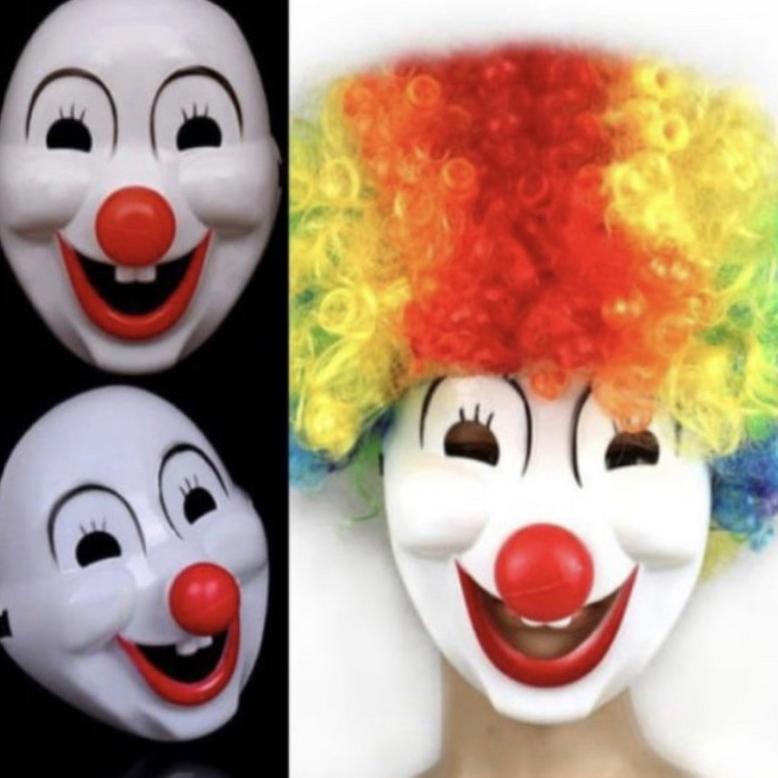 WDF Topeng Badut Wig Rambut Palsu Badut Kribo Warna Warni Hidung Badut TERLARIS