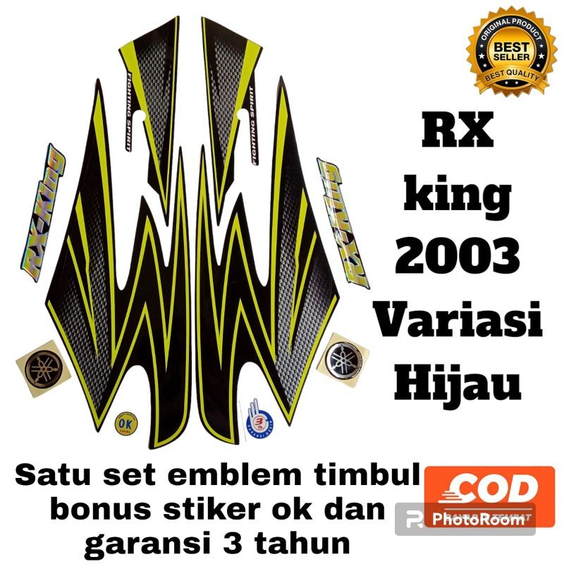 striping rx king 2003 variasi hitam hijau set emblem timbul lengkap, lis body motor rx king 2003 var