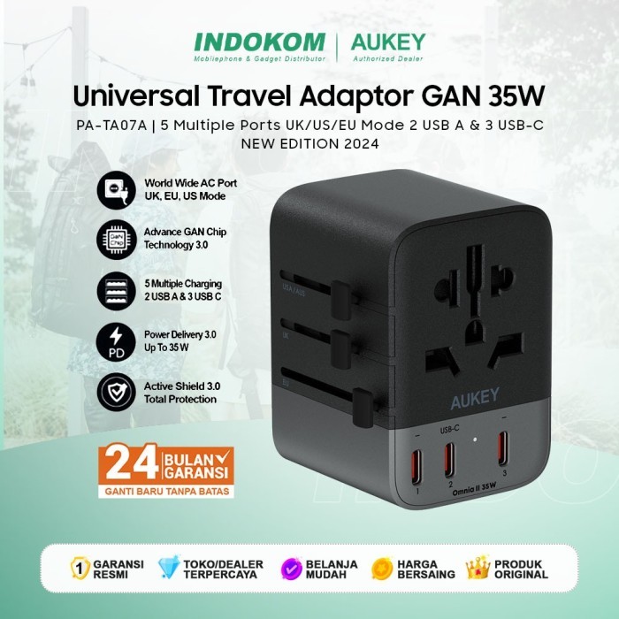 Vini Aukey Adaptor Universal Travel Multiple Ports Fast Charging