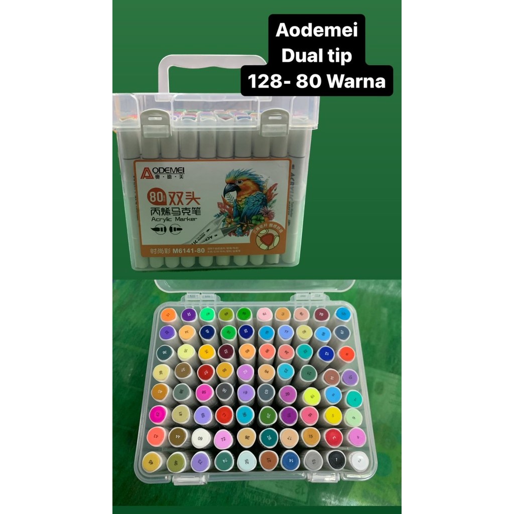 

best produk] aodemei acrilyc marker 24 - 48 - 60 - 80 warna double tip ( spidol dan bush) plastic