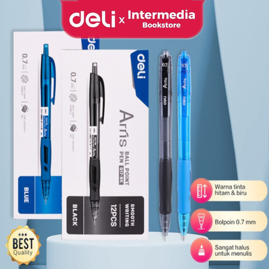 

Deli EQ17 Retractable Ballpoint Pulpen Cetek Tip 0.7 mm Warna Hitam Biru