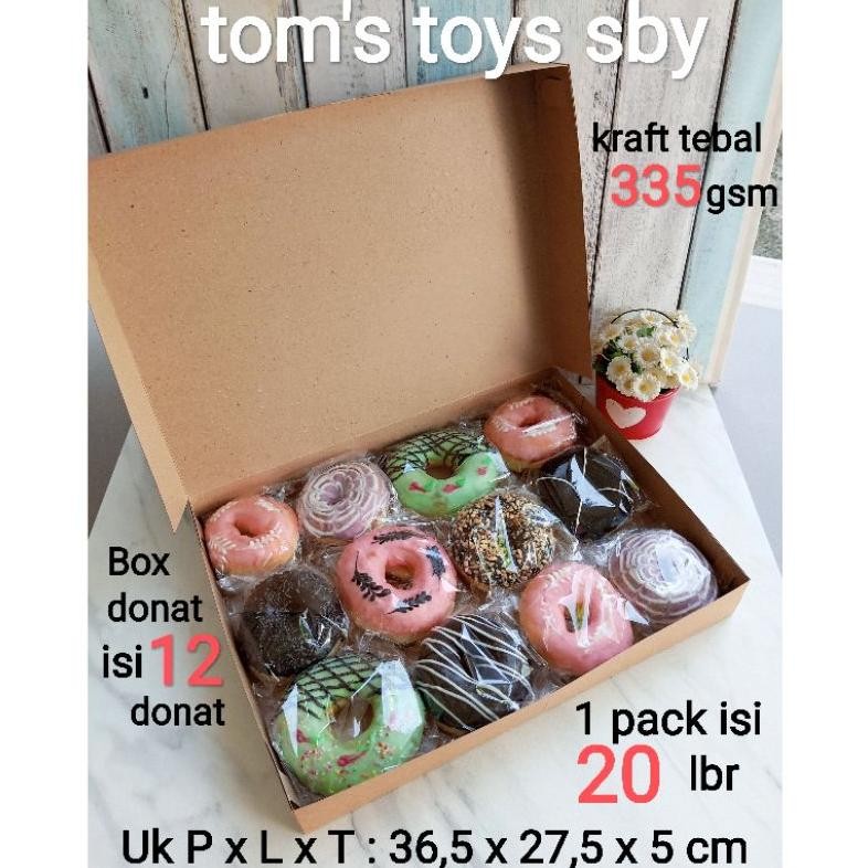 

Up15 Box Dus Kotak Kemasan Donat isi 12 Kraft paper 335 gsm full laminasi tahan minyak ( 1pack isi 20 box ) Original