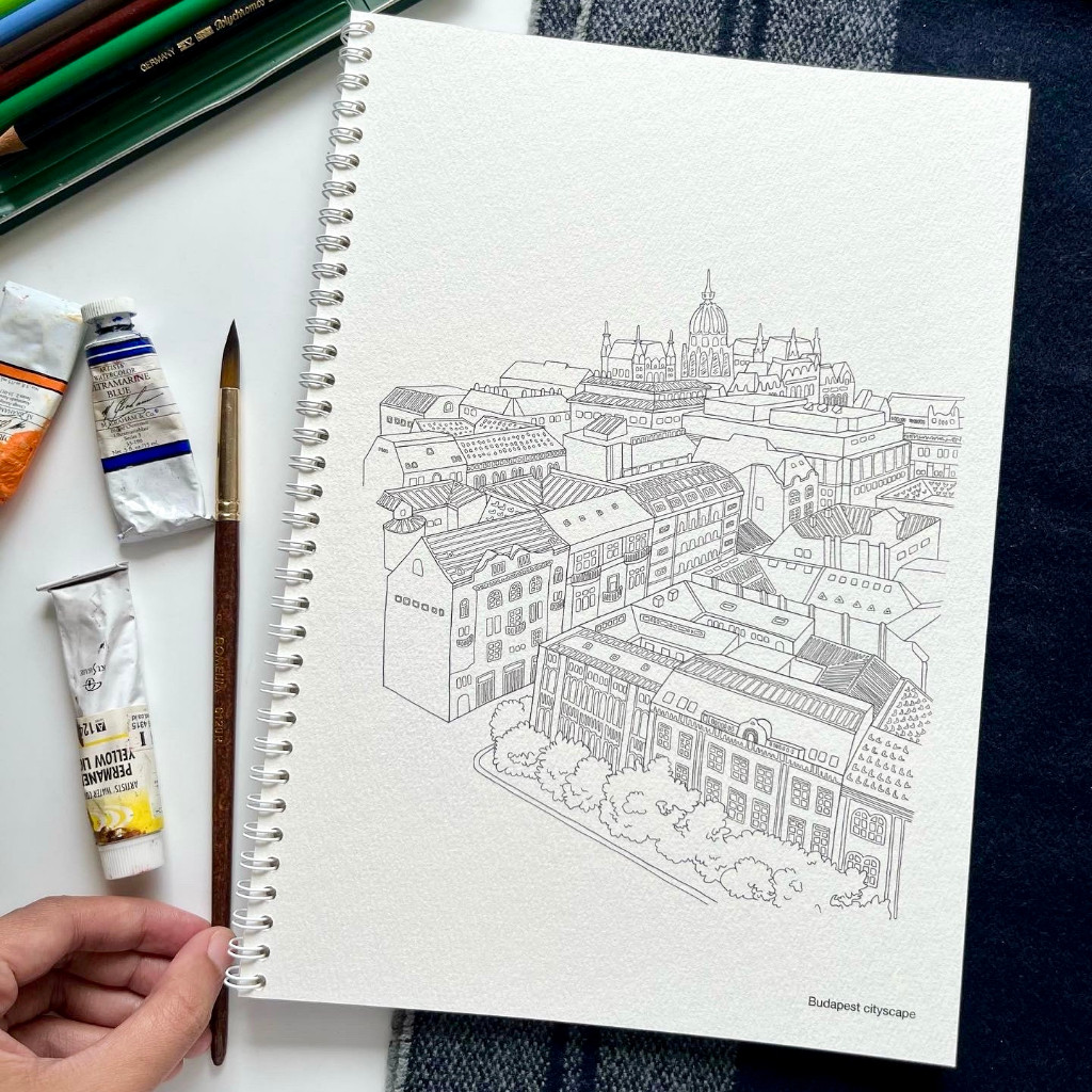 

Colorscape Watercolor & Mixed Media Coloring Book - European Cityscape Budapest