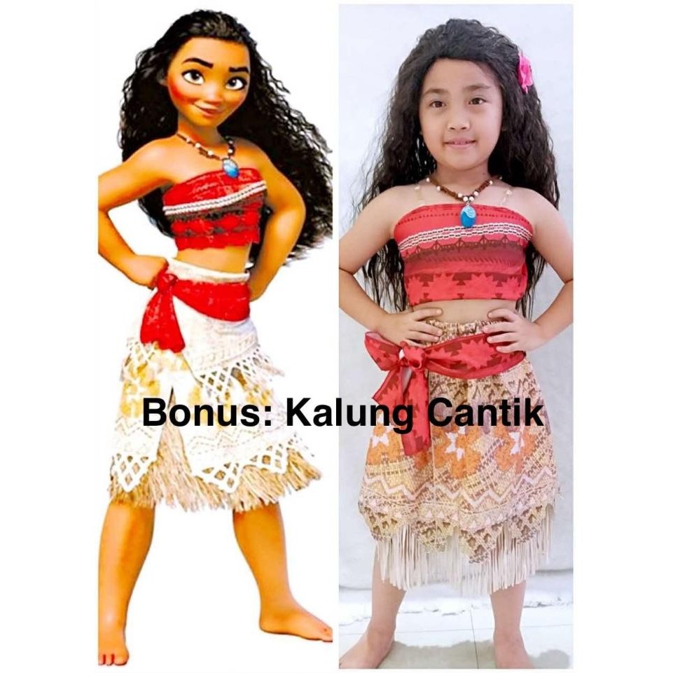 Baju Dress Kostum Disney Moana + Kalung Cantik (1 set)