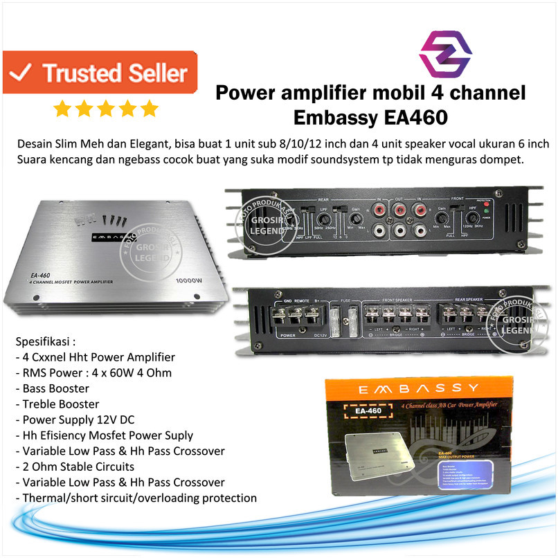 Power amplifier mobil 4 channel Embassy EA460