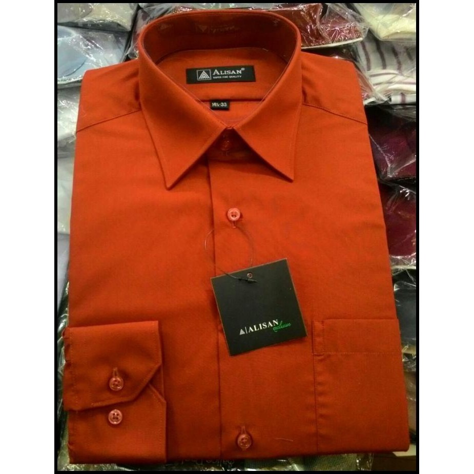 Kemeja Alisan Polos Panjang Merah Bata 3