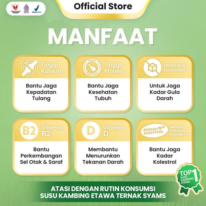 

Susu Kambing Etawa Bubuk Syams 1000 gram Pure Murni Alami Organik Asli H24S