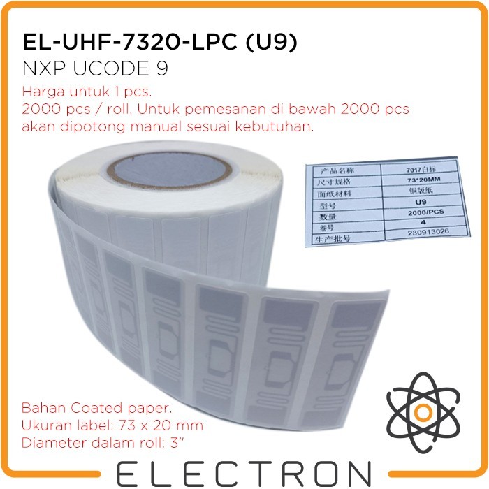 

EL-UHF-7320-LPC U9 NXP UCODE 9 RFID UHF EPC Tag Sticker Label Paper