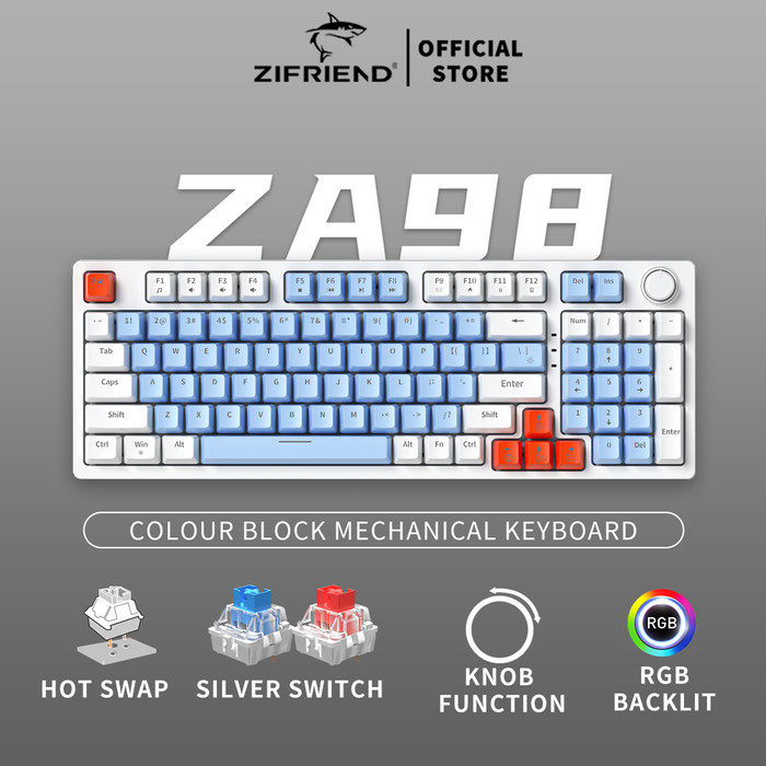 Zifriend Za98 Blue Mechanical Keyboard Blue Red Switch Wired 98 Keys