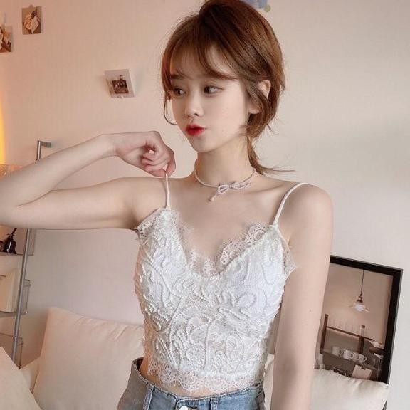 Tanktop Bra Bh Crop Atasan Wanita Korea Sexy Motif Bunga Renda