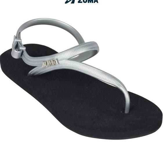 Zuma Elsa 8/Sandal Tali Belakang Karet Wanita - Hitam Sier