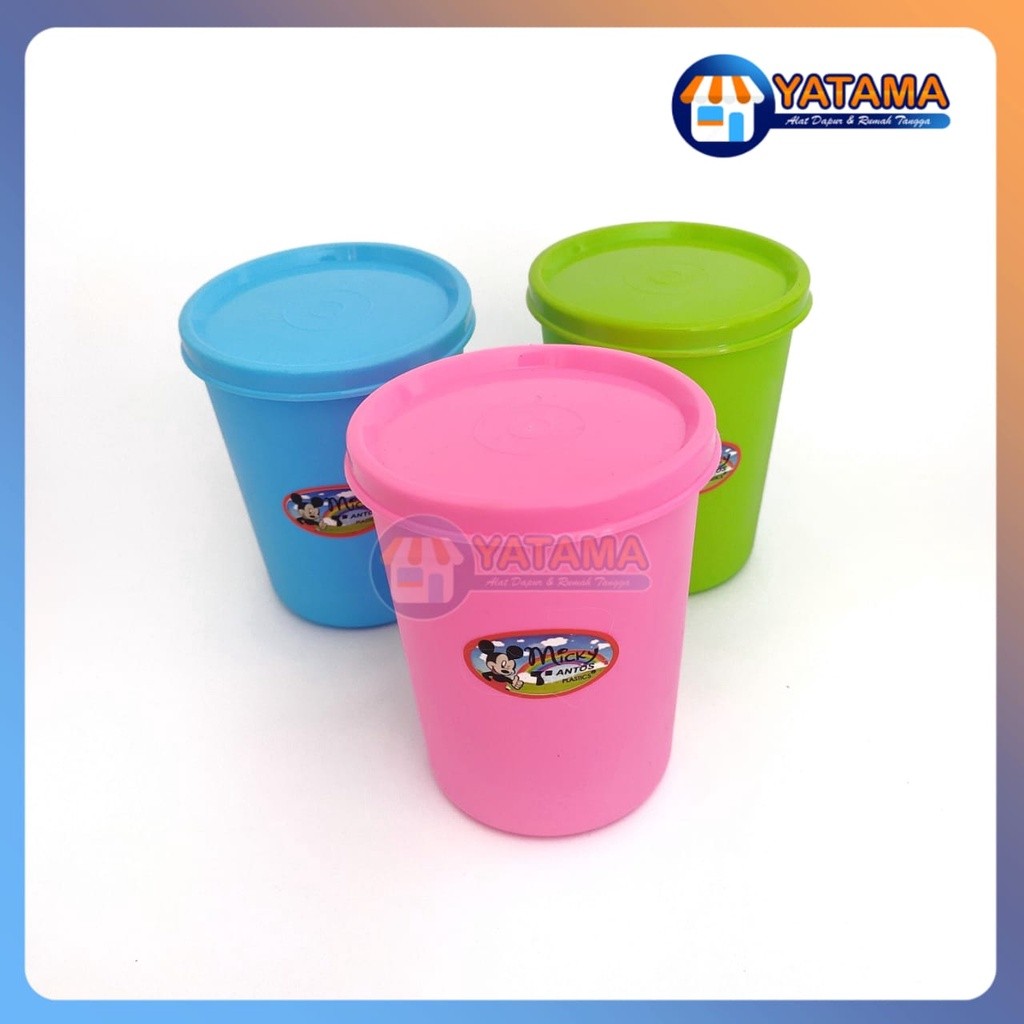 GELAS PLASTIK TUTUP MICKEY MOUSE TUPPERWARE BOTOL MINUM KEMPIS ANTI BOCOR YATAMA
