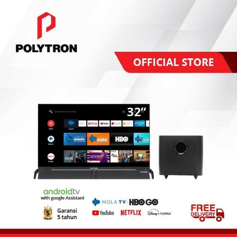 POLYTRON TV LED 32Inch SMART ANDROID TV PLD 32BAG5959 CINEMAX SOUNDBAR