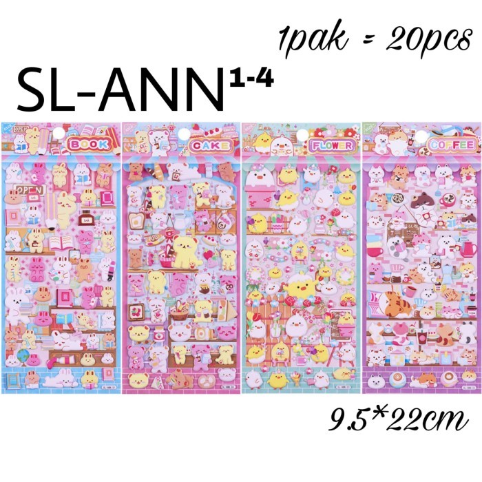 

Super Murah! Sticker Animal Character Book Cake Flower Coffee Shop Stiker Timbul 3D Baru