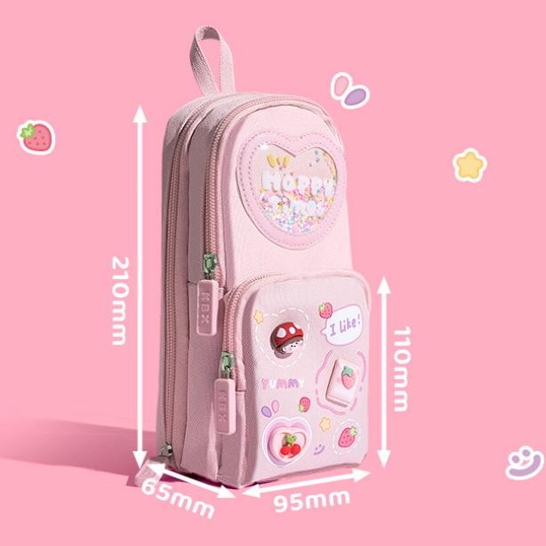 

Ox04 Gaya baruTempat pensil kotak 3D Anak perempuan Lucu Besar/ Kotak pensil kanvas 6 ruang/Kotak pensil anak sekolah/Tempat pensil kapasitas besar stroberi/ceri/es krim Berkualitas