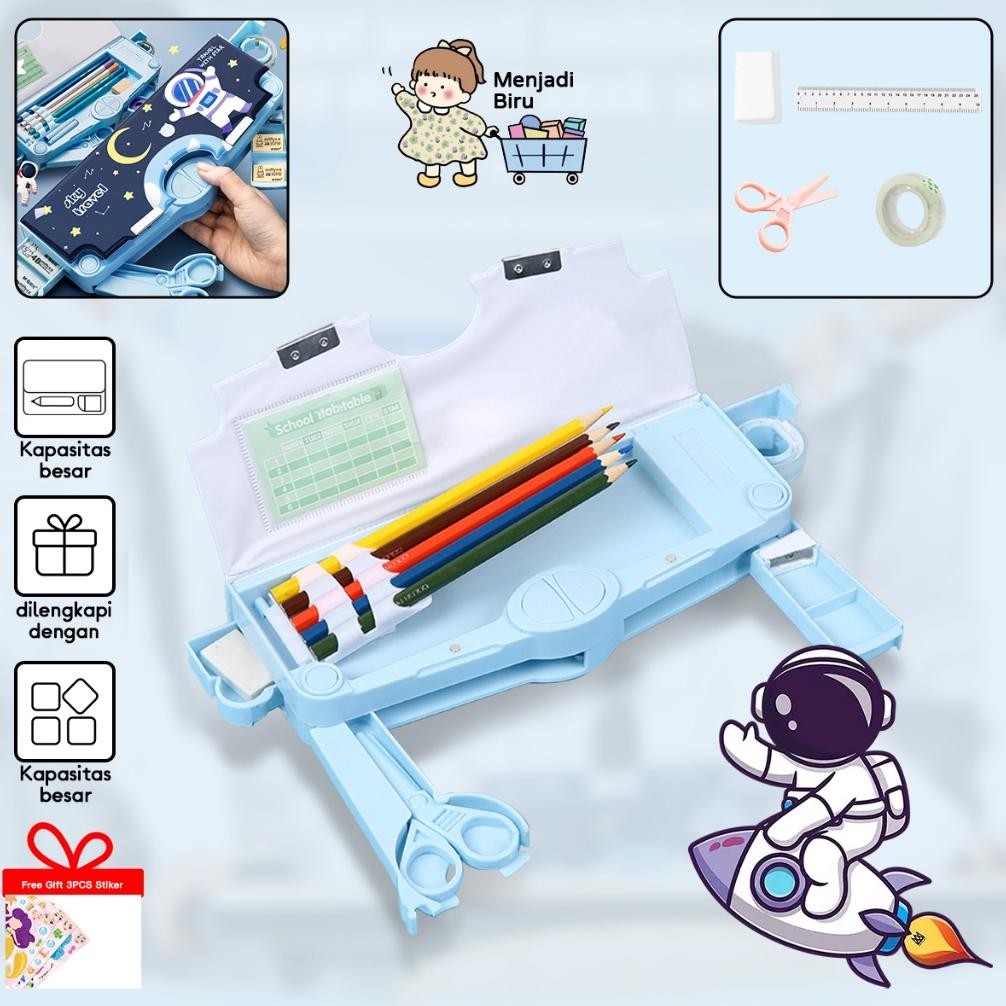

fx-76 Kotak penyimpanan alat tulis multifungsi/dengan gunting/tempat pena/penggaris karet kotak pensil lapis ganda penghapus terisolasi kotak alat tulis multifungsi kotak pensil plastik cocok untuk tempat pensil anak laki-laki/perempuan. Berkualitas