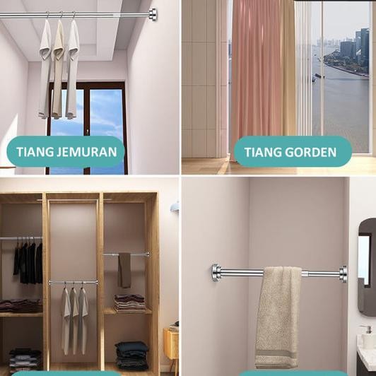 ES Tiang Gantungan Serbaguna Teleskopik Tiang Gantungan Baju Hanger