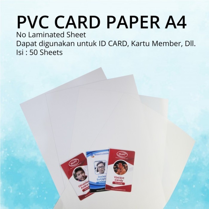 

Terbaru!!! BAHAN ID CARD / PVC KERTAS ID CARD 1 PAK ISI 50 PC A4 BEST SELLER