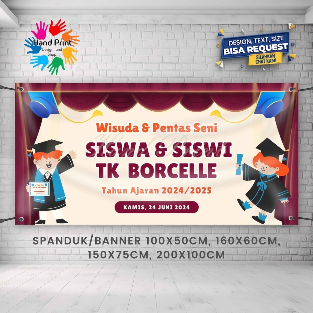 Cetak Spanduk Banner Wisuda Kelulusan Perayaan Merah MMT Spanduk Custom 200x100