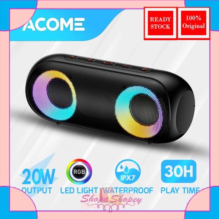 ACOME Super Bass Speaker Bluetooth 5.0 20W IPX7 RGB Rave Party A20