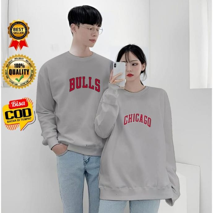 Baju Kaos Couple Pasangan Pacar Bulls Chicago / Lengan Panjang Couple Distro Model Sweater / Baju Ka