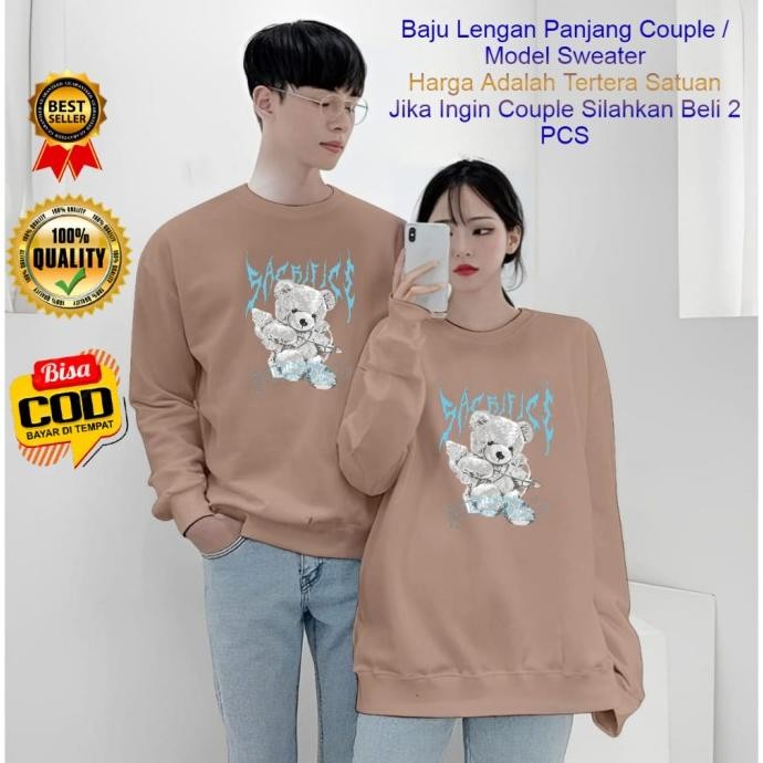 Baju Kaos Couple Pasangan Pacar Beer Panah / Lengan Panjang Couple Distro Model Sweater / Baju Kapel