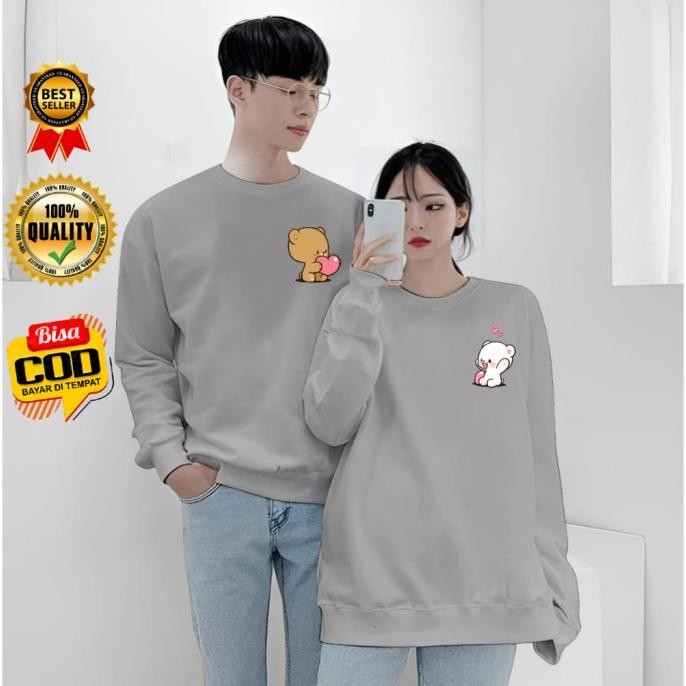 Baju Kaos Couple Pasangan Pacar Boneka Love / Lengan Panjang Couple Distro Model Sweater / Baju Kape