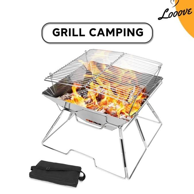 TERBARU Alat Bakar Panggang Lipat / BBQ Grill Alat Masak Camping Satu Set Tas