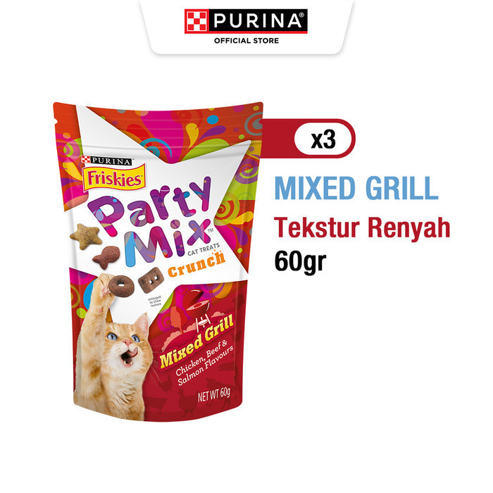 RIMBA-12 FRISKIES PARTY MIX Adult Mixed Grill Snack Kucing 60g x 3pcs