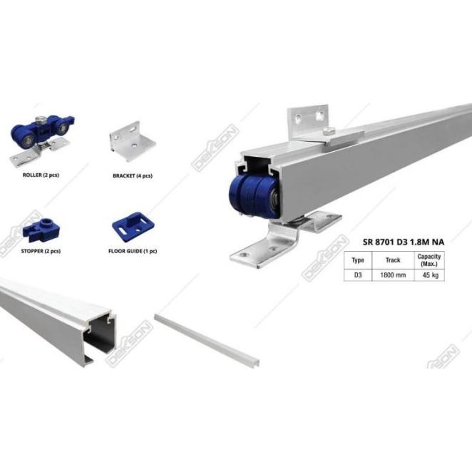 Rel Sliding Untuk Pintu Max.90Cm Aluminium Kayu Baja Type D3 Dekson