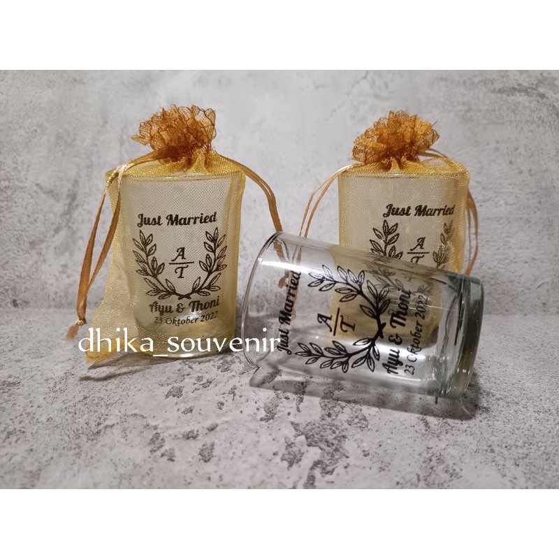 murah souvenir gelas jamu kemas tile, souvenir gelas sloki, souvenir gelas murah, souvenir