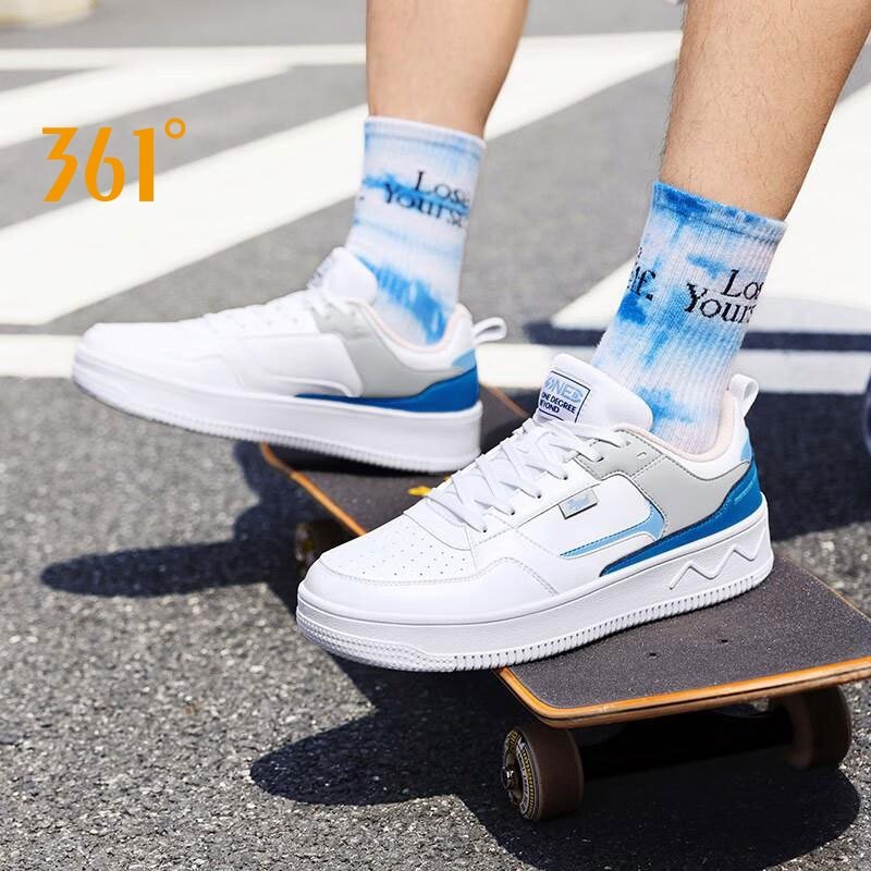 Sepatu Skateboard Pria Jalur Bintang 361 Derajat Sepatu Putih Kecil Sepatu Kets Pria Elastis Lembut 