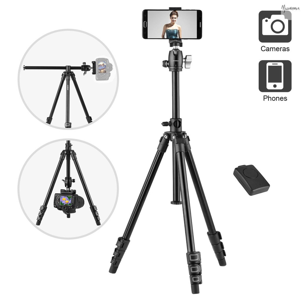 【Stok Siap】Andoer Q160H Tripod Kamera Portabel Dudukan Horizontal Tripod Perjalanan Profesional deng