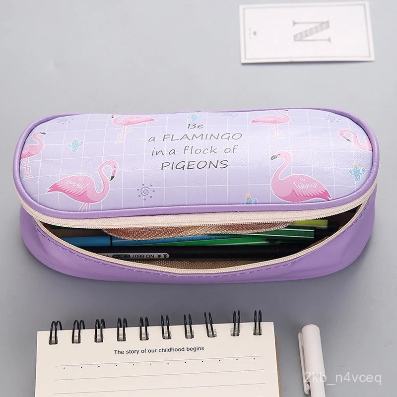 

1Pcs Large Capacity Pencil Case Kawaii Flamingo PU Large Zipper Pencil Bags Pen Case School Pencils Pouch Stationery Box DC7Q