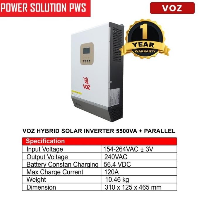 VOZ SOLAR INVERTER HYBRID 5KVA / 5000VA HYBRID SOLAR INVERTER 5 KVA PARAREL - PANEL SURYA