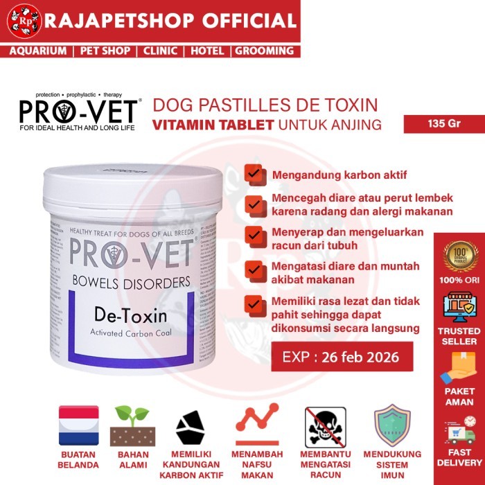 Terlaris ( Vitamin ) Provet Dog Pastilles De Toxin 135 Gr Suplemen Anjing Diare