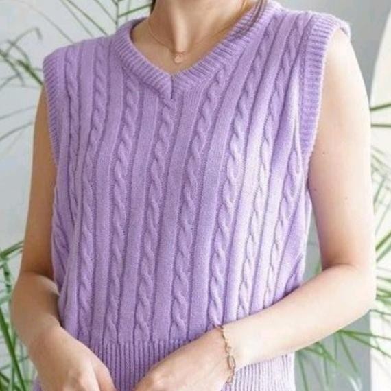 Vest Rompi Outer Knit Rajut Ungu Purple Lilac Lavender Wanita Casual