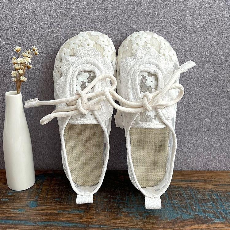 2023 Baru Eropa dan Amerika Musim Panas Datar Sepatu Tunggal Lubang Mesh Sepatu Round Toe Hollow Mal