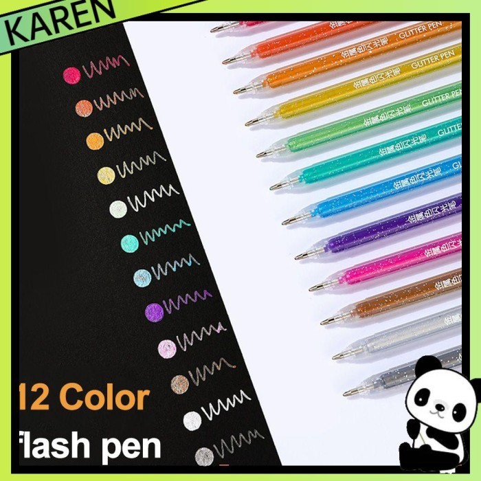 

Vee Karen 12Pcs Glitter Gel Pen Perlengkapan Sekolah Menggambar Alat Tulis