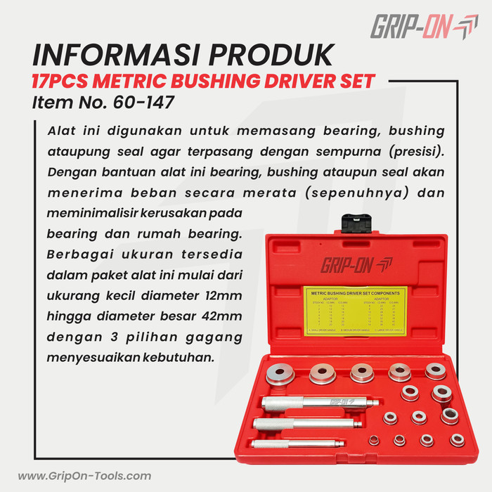 Grip-On Metric Bushing Driver Set 17 Pcs Lepas Pasang Bushing Seal