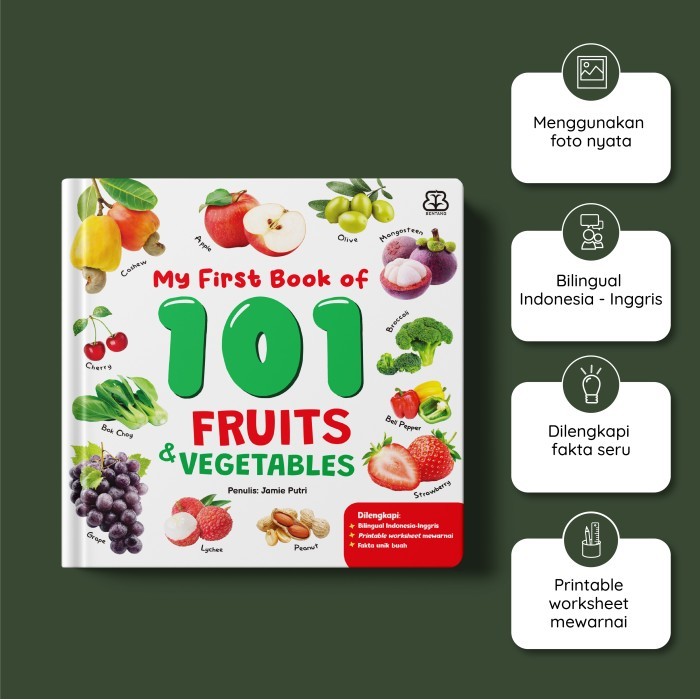 

Bana Buku Dunia Pengetahuan Anak Mizan Seri My First Book Of 101 Fruits & Vegetables (Boardbook)