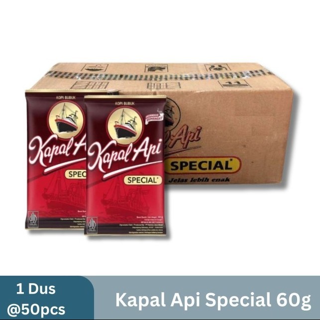 

1 Dus 50 Bungkus Kopi Kapal Api Special Merah Tanpa Gula 60 Gr / Bungkus