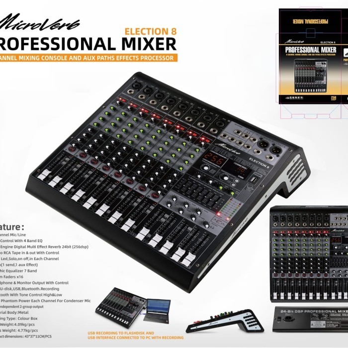 MIXER AUDIO MICROVERB ELECTION 8 CHANNEL MIXER MICROVERB ELECTION8