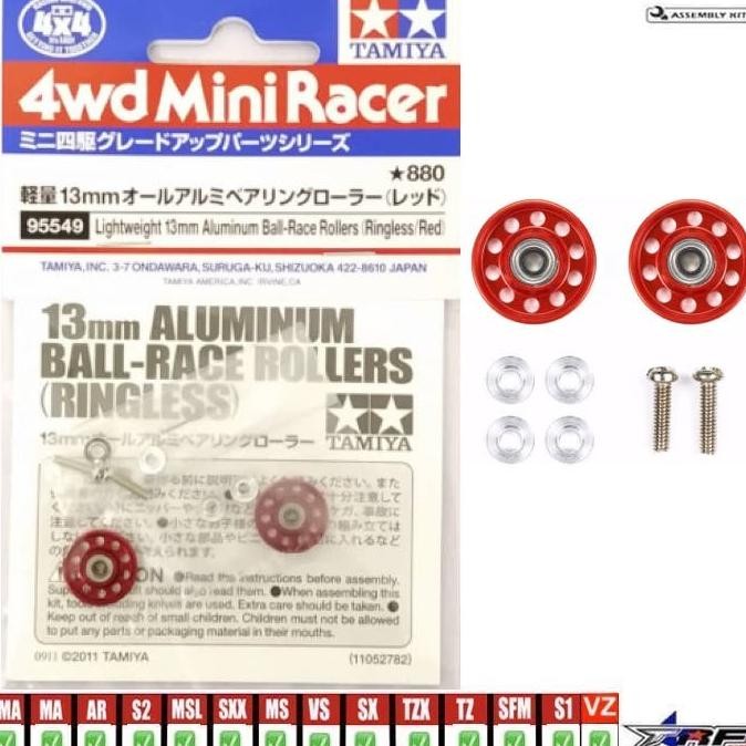 TAMIYA 95549 LIGHTWEIGHT ALUMINUM BALL RACE ROLLER 13MM (RINGLESS RED)