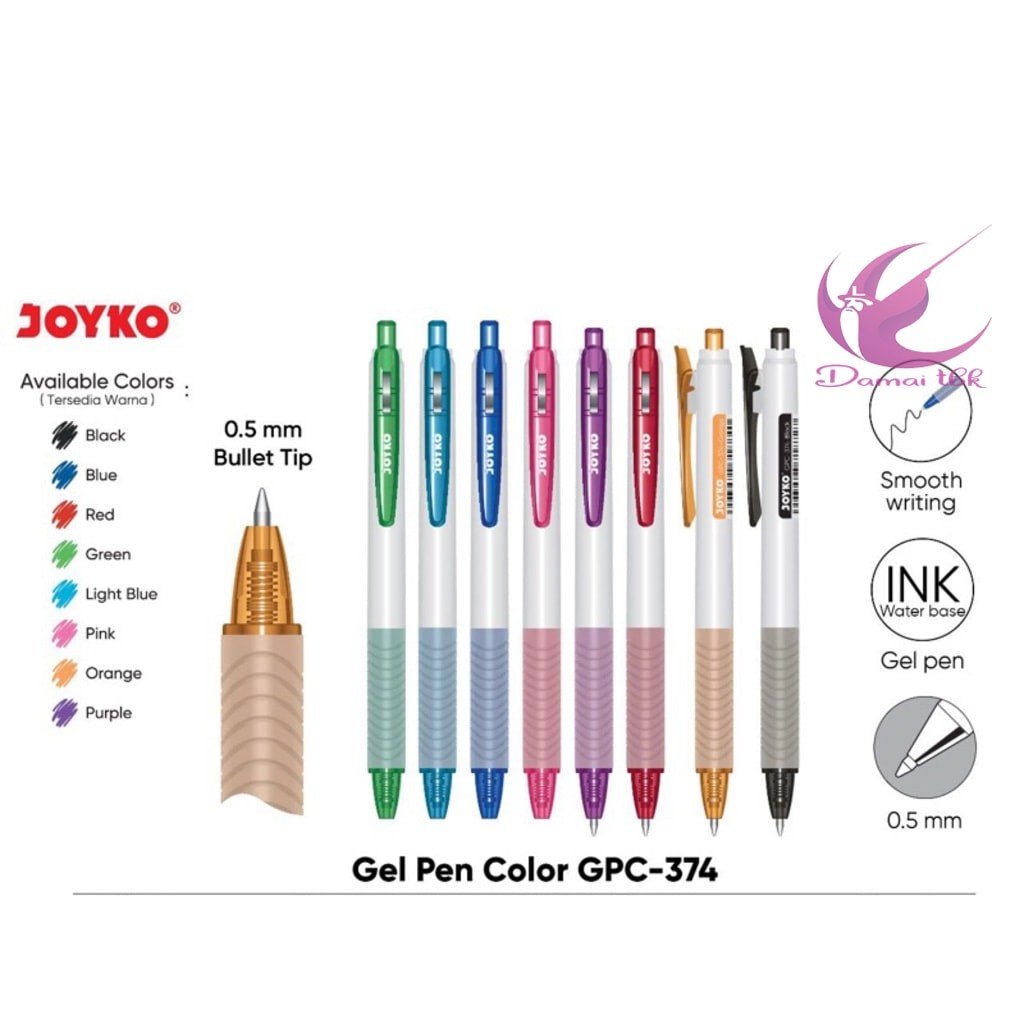 

( 1 pcs ) GPC374 Pulpen Retractable tinta Warna Warni Joyko / Gelpen Color Cetrek GPC-374